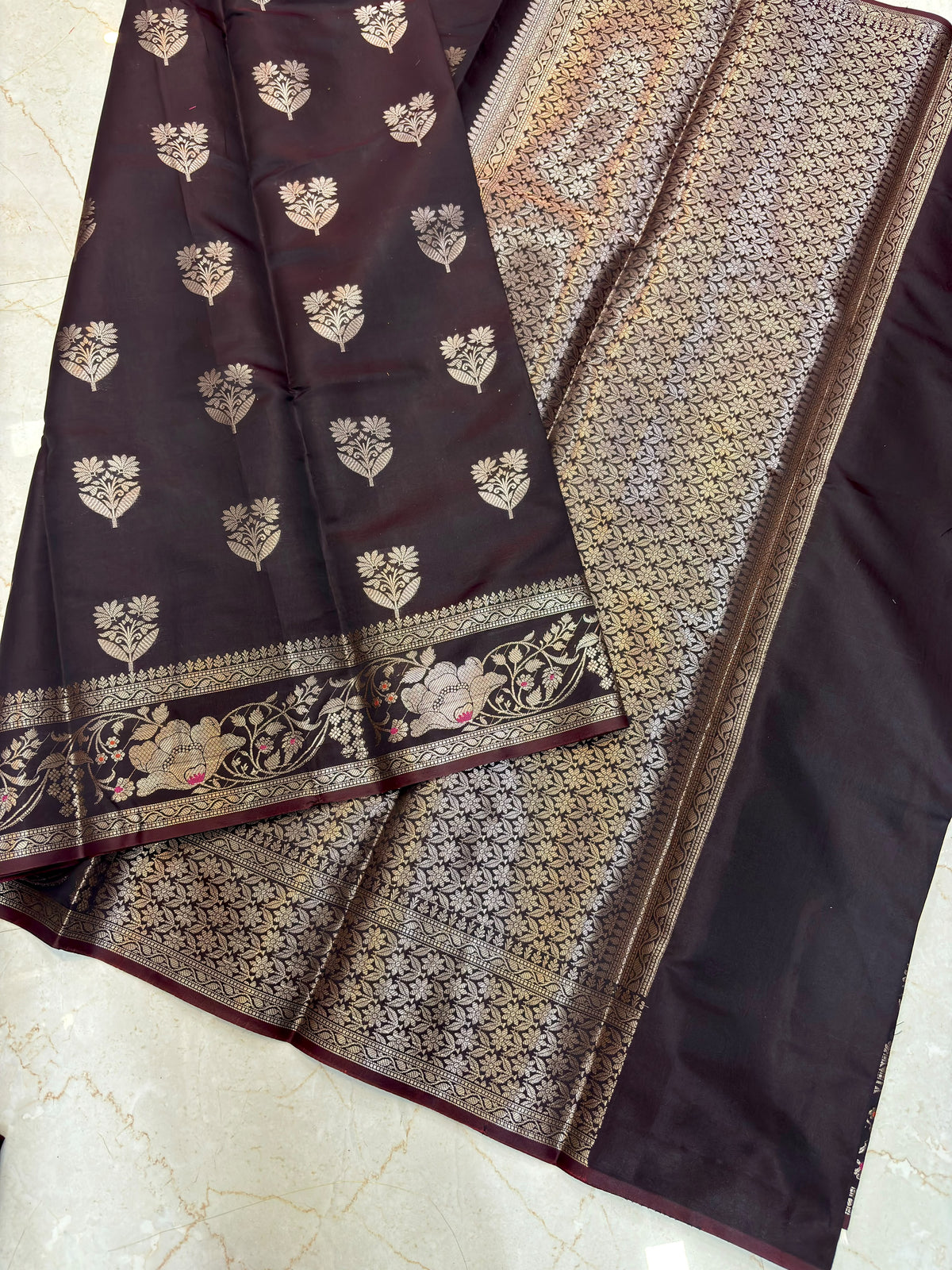 Coffee Banarasi Katan Semi-Silk Saree