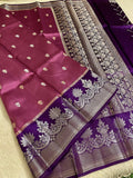 Royal Wine Banarasi Semi Silk Saree with Rich Floral Zari Border