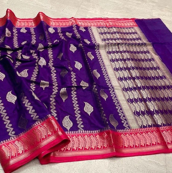 Royal Purple & Rani Pink Banarasi Semi Cotton Silk Saree | Traditional Woven Party Wear Saree