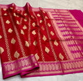 Elegant Maroon & Rani Pink Banarasi Semi Cotton Silk Saree | Traditional Woven Party Wear Saree