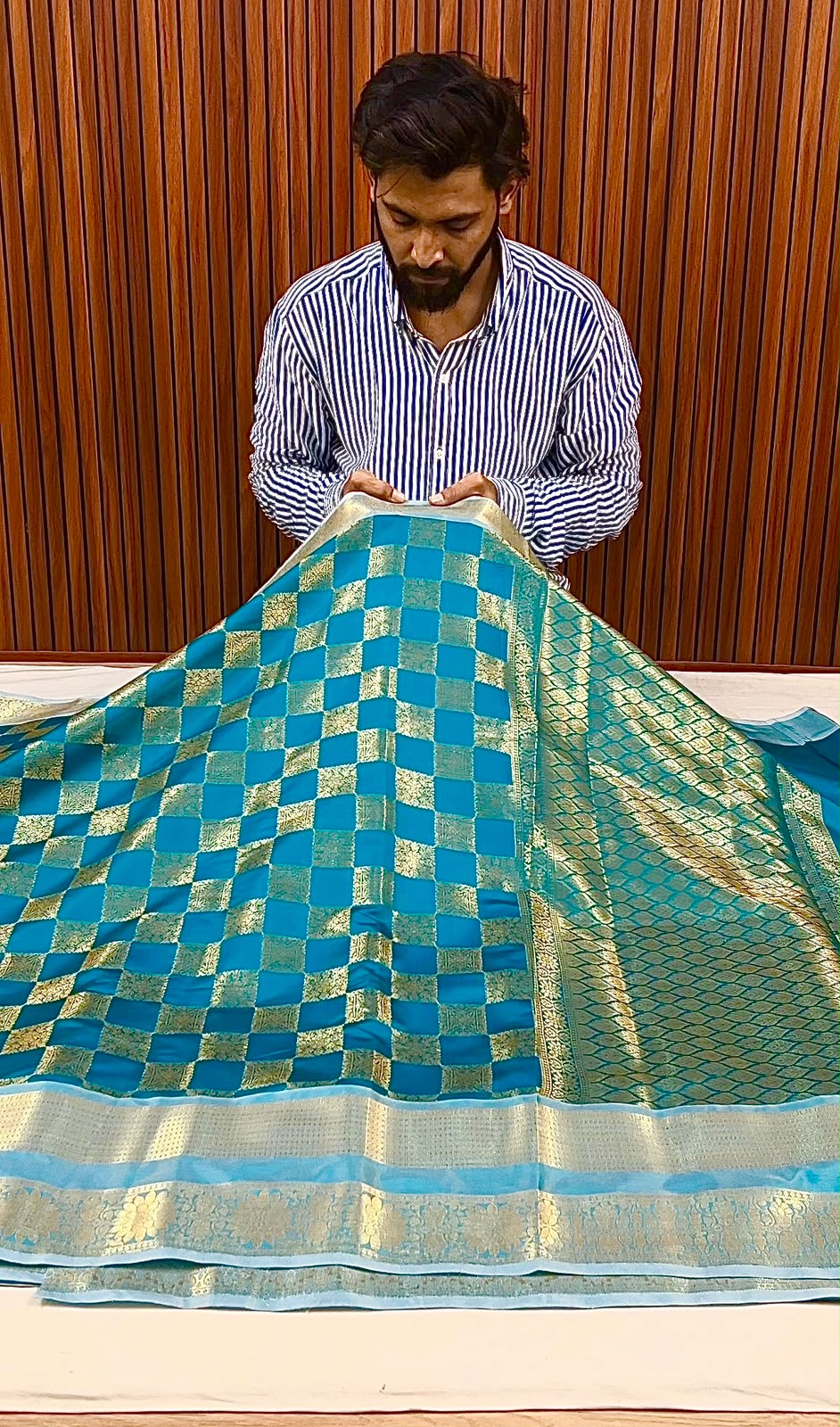 THE ROYAL PEACOCK BLUE BANARASI KATAN SILK SAREE