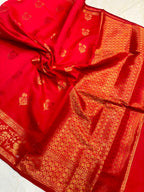 Elegant Red Banarasi Katan Saree with Rich Zari Border