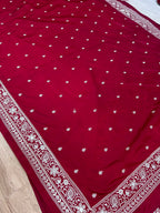 THE ELEGANT WINE MASHROO KATAN SILK SAREE WITH FANCY EMBROIDERY BORDER & DUAL TASSELS