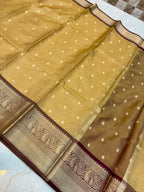 Elegant Golden Banarasi Katan Semi Silk Saree with Rich Zari Border | Traditional Wedding Wear