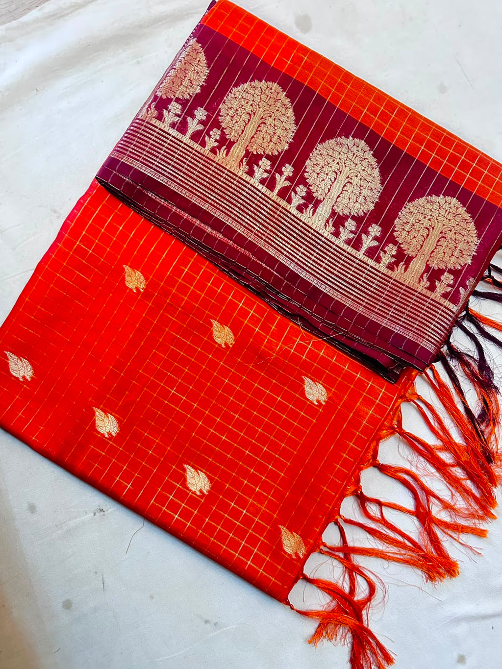 Premium Orange Banarasi Katan Silk Saree