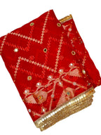 Elegant Red Banarasi Semi Silk Saree with All-Over Mirror Work & Premium Lace Border