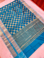 THE ROYAL PEACOCK BLUE BANARASI KATAN SILK SAREE