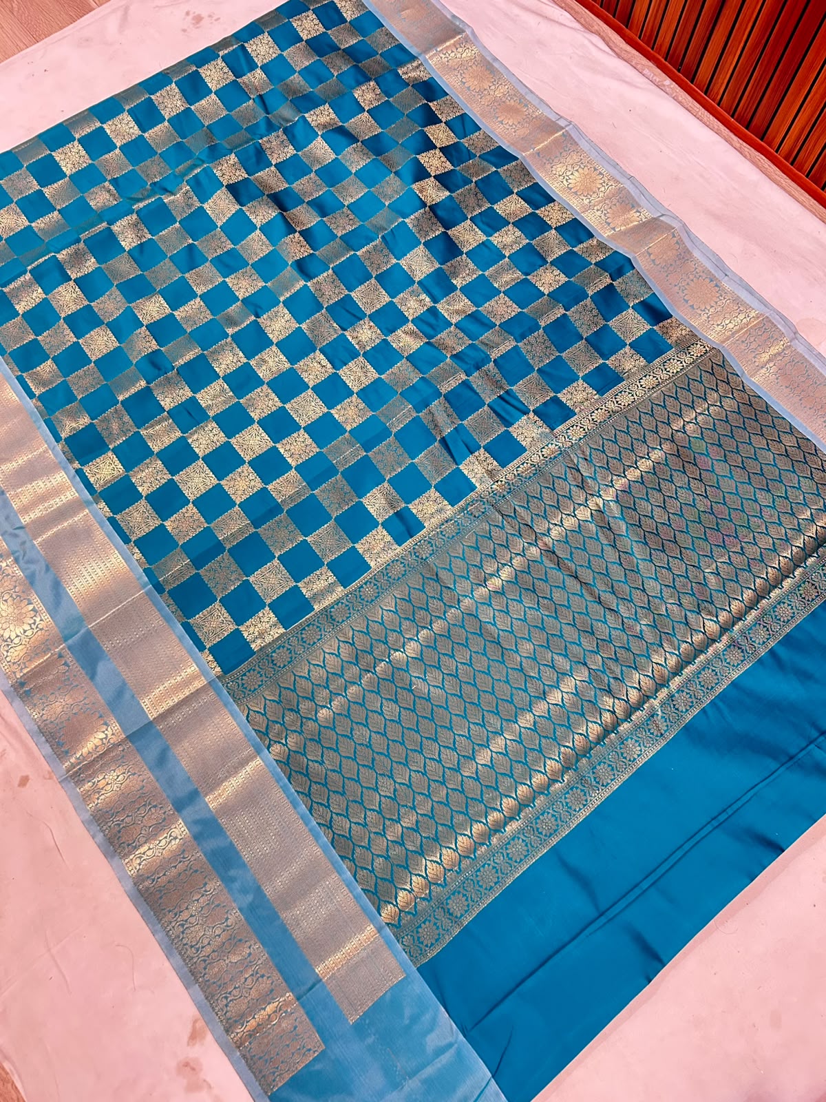 THE ROYAL PEACOCK BLUE BANARASI KATAN SILK SAREE