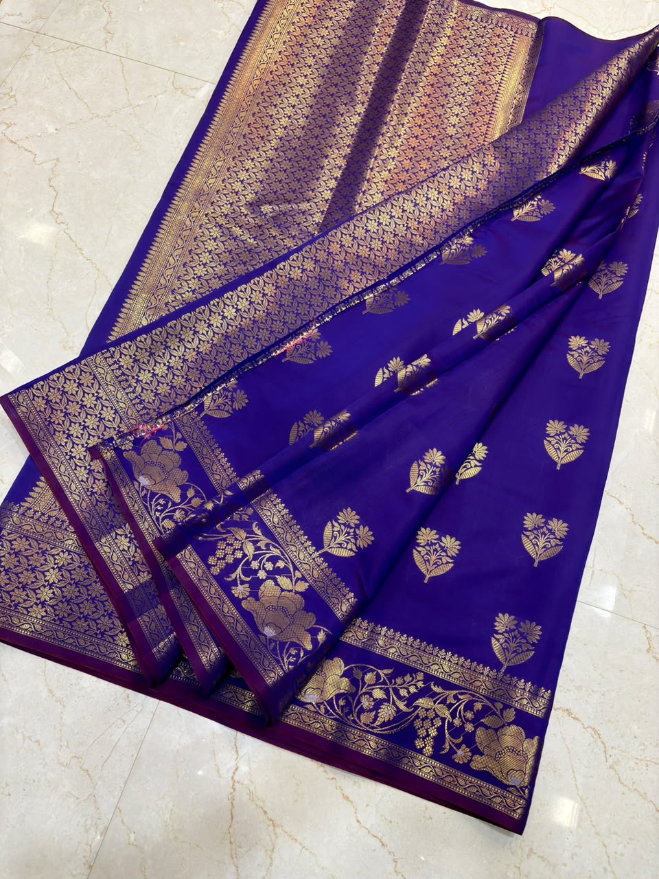Elegant Royal Blue Banarasi Katan Saree with Rich Zari Weave