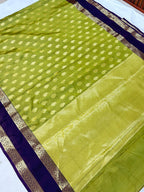 Royal Parrot Green Banarasi Katan Silk Saree with Purple Zari Border