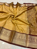 Elegant Golden Banarasi Katan Semi Silk Saree with Rich Zari Border | Traditional Wedding Wear