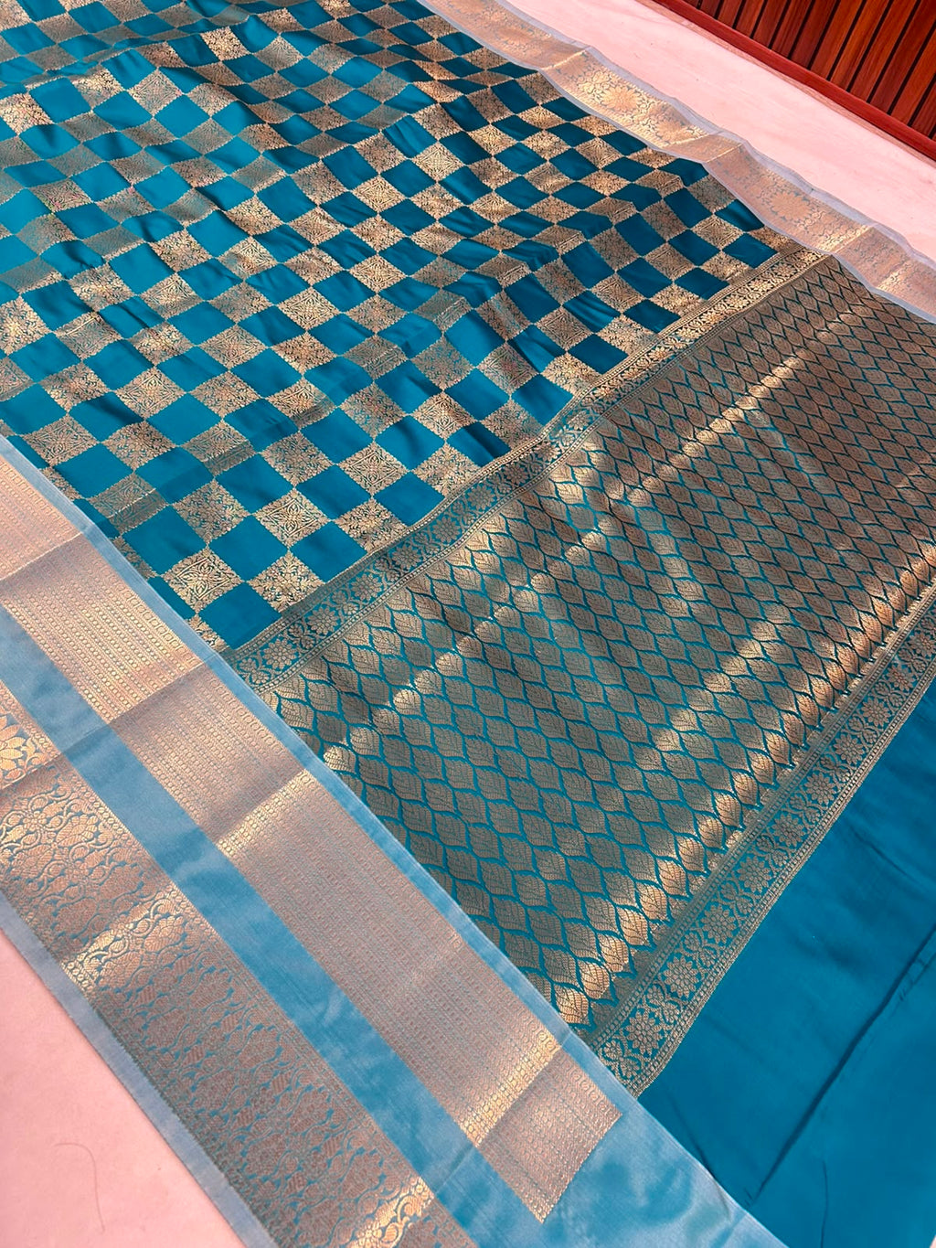 THE ROYAL PEACOCK BLUE BANARASI KATAN SILK SAREE