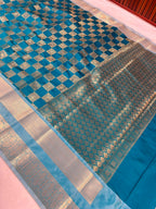 THE ROYAL PEACOCK BLUE BANARASI KATAN SILK SAREE
