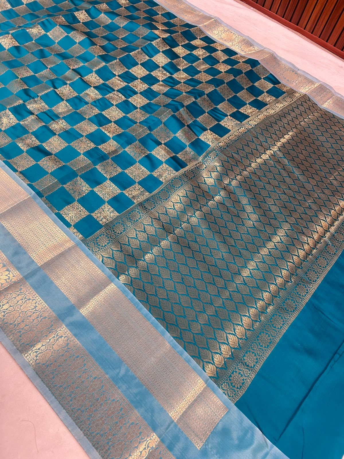THE ROYAL PEACOCK BLUE BANARASI KATAN SILK SAREE