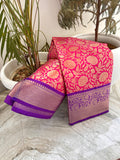 Royal Rani Pink & Purple Banarasi Katan Silk Saree | Premium Woven Zari Floral Design | Wedding & Festive Wear