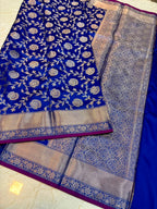 Royal Blue Banarasi Katan Semi Silk Saree with Rich Silver Zari Floral Jaal Weaving