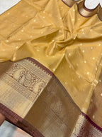 Elegant Golden Banarasi Katan Semi Silk Saree with Rich Zari Border | Traditional Wedding Wear