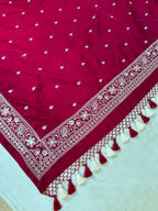 THE ELEGANT WINE MASHROO KATAN SILK SAREE WITH FANCY EMBROIDERY BORDER & DUAL TASSELS