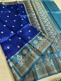 Royal Blue & Sky Blue Banarasi Semi Silk Saree with Rich Floral Zari Border