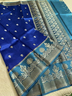 Royal Blue & Sky Blue Banarasi Semi Silk Saree with Rich Floral Zari Border