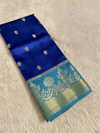 Royal Blue & Sky Blue Banarasi Semi Silk Saree with Rich Floral Zari Border