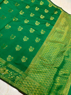 Elegant Emerald Green Banarasi Katan Saree with Rich Zari Border