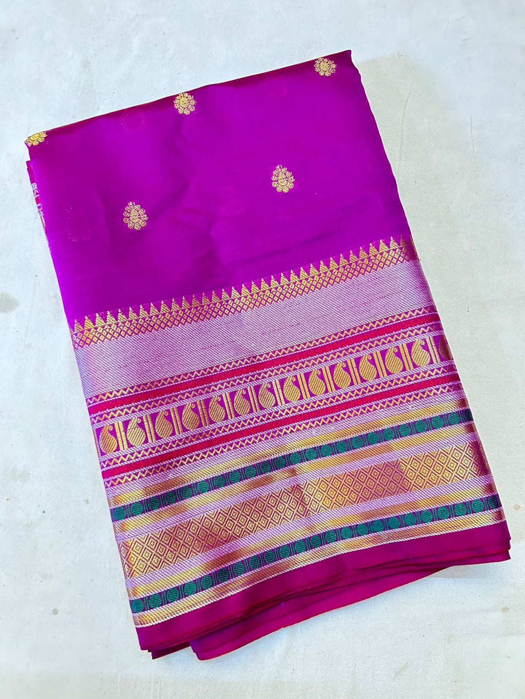Royal Rani Pink Banarasi Katan Silk Saree with Rich Zari Buti & Contrast Gold Pallu