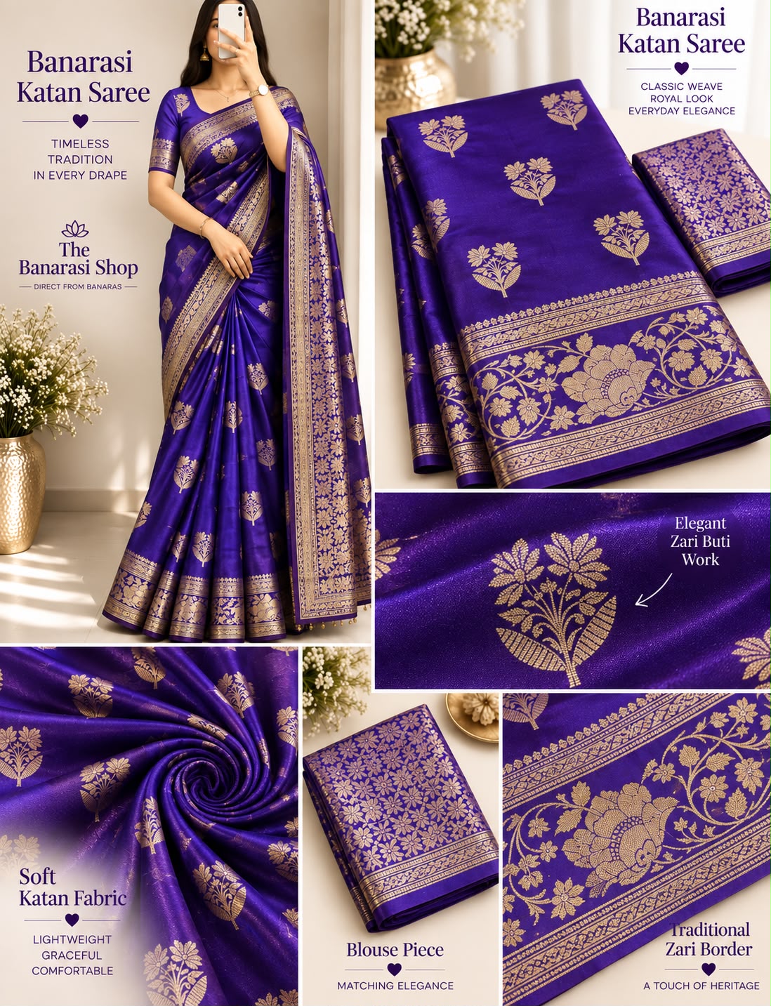 Elegant Royal Blue Banarasi Katan Saree with Rich Zari Weave