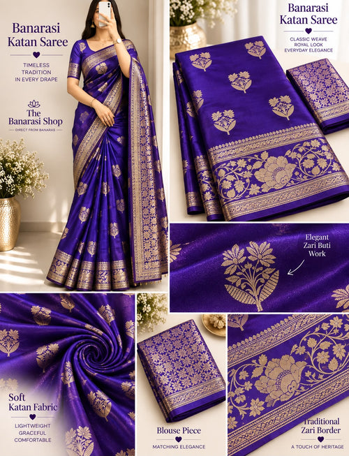 Elegant Royal Blue Banarasi Katan Saree with Rich Zari Weave