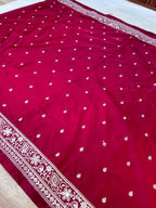 THE ELEGANT WINE MASHROO KATAN SILK SAREE WITH FANCY EMBROIDERY BORDER & DUAL TASSELS